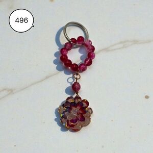 Handmade Red Beaded Flower Keychain